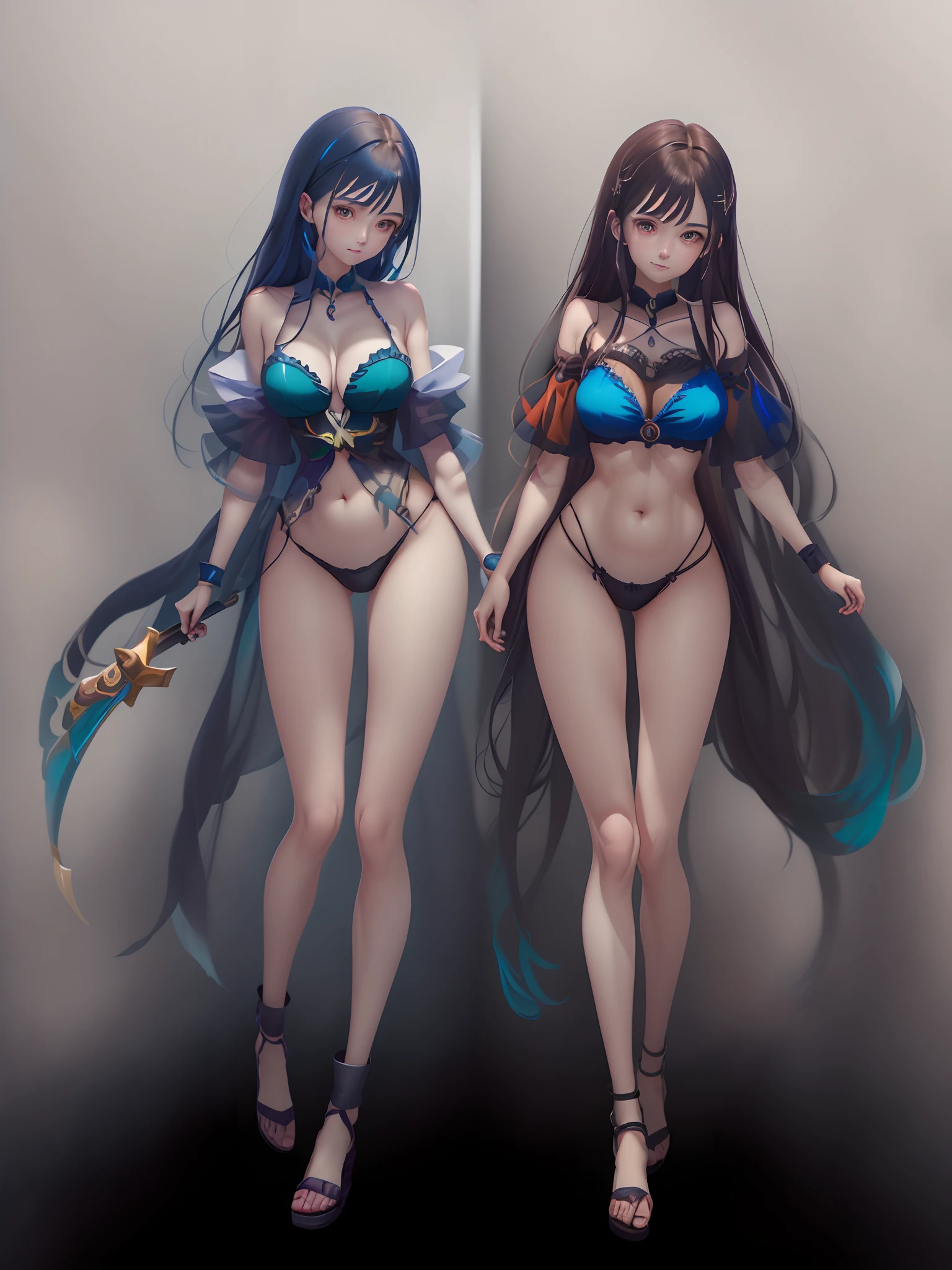 Brown hair, surrealism, Ghibli-like colors, Ghibli-like colors, anime big breast, Standing painting, angle of view, foreshortening, foreshortening, 8K, Super detail,Women have full breasts and blue hair,hentail realism, shadowing,,character sheets, reference sheet, Standing painting, 8K, Super detail, 1080p, Women's HD,femele, 16k, A high resolution, Best quality, High quality, Anatomically correct, Masterpiece, ccurate, hyper HD,As graceful as a swan,unreal-engine, Ghibli-like colors, anime big breast, Standing painting, angle of view,battle armor,ssee-through,Lace skirt