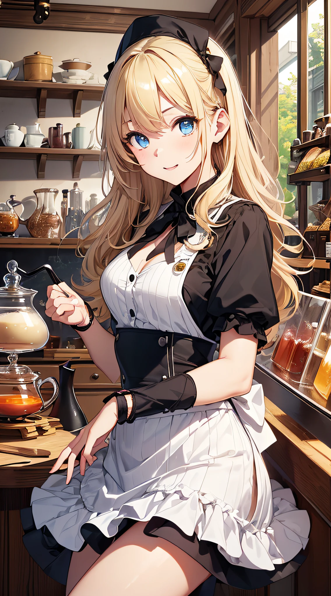(perky chest:1.2), (pointed chest:1.2),(((Black Tunic:1.3))),(((cakes and bread in the basket),Cute and beautiful girl,Cute round face,Cute smile,with blush cheeks,Red Lip,solo, looking at viewer, open mouth, have a cute grass of cute beergrass,black hair, dark green eyes, dress, bare shoulders, jewelry, collarbone, sidelocks, hairband, earrings, indoors, off shoulder, sweater, arms behind back, plant, short hair with long locks, gild hairband, off-shoulder dress, sweater dress, off-shoulder sweater, black sweater, dark gord hair, big side hair, very long side hair,is rendered in (masterpiece: 1.2, best quality), with (ultra high resolution) and an exquisite (depth of field),(Bangs are see-through bangs),hair pin,hair adornments,detailed clothes features,Detailed hair features,detailed facial features,(Dynamic angles),(Dynamic and sexy poses),Cinematic Light,(masutepiece,top-quality,Ultra-high resolution) ,(The 8k quality,Anatomically accurate facial structure,),(Sea Art 2 Mode:1.3),(Image Mode Ultra HD) ,(Hold a coffee in your hand:1.3),delicate beautiful face, Bright blue eyes, cute eyes, sparkling eyes, Big eyes, (perky chest:1.1), (pointed chest:1.3), looking at viewer,

