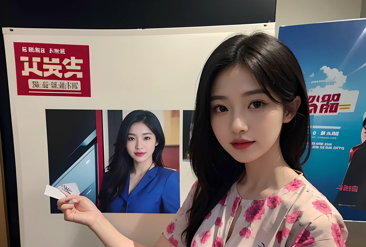 arafed asian woman holding a note with a gift in her hand, joy ang, holding gift, promotional photograph, fanart, promotional picture, inspired by Ni Yuanlu, promo still, promotional portrait, promo shot, promo photograph, promo photo, trading card, promo art, chiho, official artwork, sakimi chan, promo image