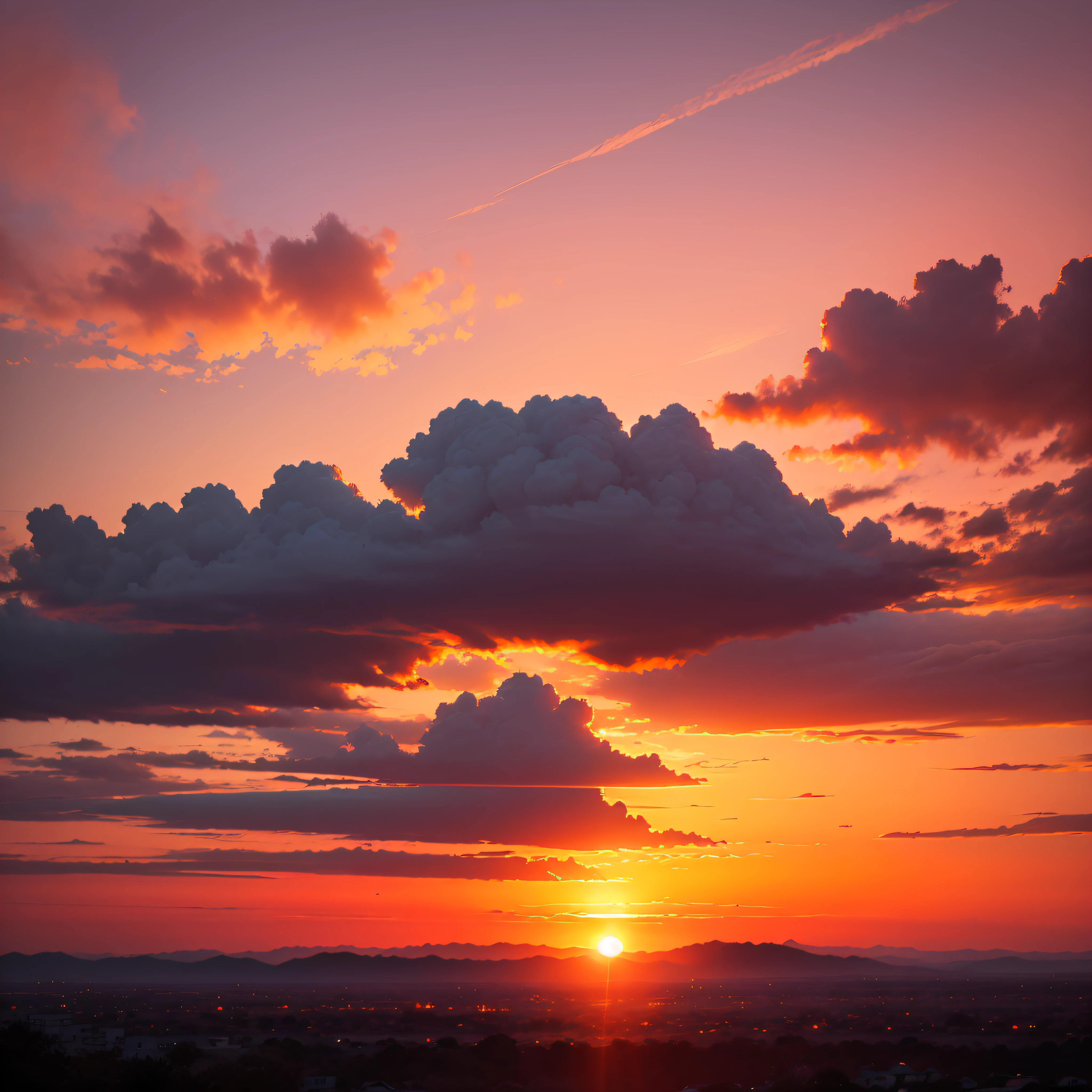 Generate a background image that is required to contain the sunset sky, clouds, beautiful light and shadow, and sunset sun --auto