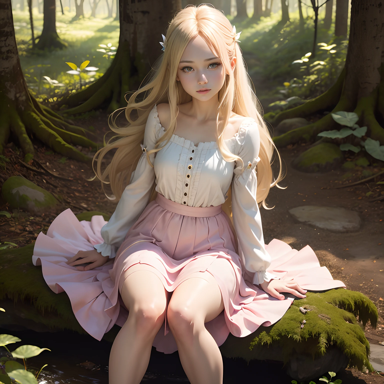 19th/18th century, Princess Victoria Place of Birth: England Appearance: medium length blonde hair, small bangs, purple eyes, well-proportioned, wild and elegant, cheeks reddish because of the heat, dress: white purple thin silk short skirt, very thin white stockings without patterns, white almost transparent panties because it is too hot and sweaty, clothes soaked with sweat close to outline the figure, no shoes, wearing a little princess crown, action: summer relaxation lying on the grass of the garden, legs naturally apart, skirt turned up. Location: Unmanned Private Garden Time: Afternoon, Best Quality, Skin Texture, High Detail, High Skin Detail, High Clothes Detail, High Sock Detail, High Full Detail, Panorama, Full Body, 8K, Super Detail, Textured Skin, Precise, Super Detail, Best Quality, High Resolution, People and Body, and Camera-Oriented Perspective, (NSFW)