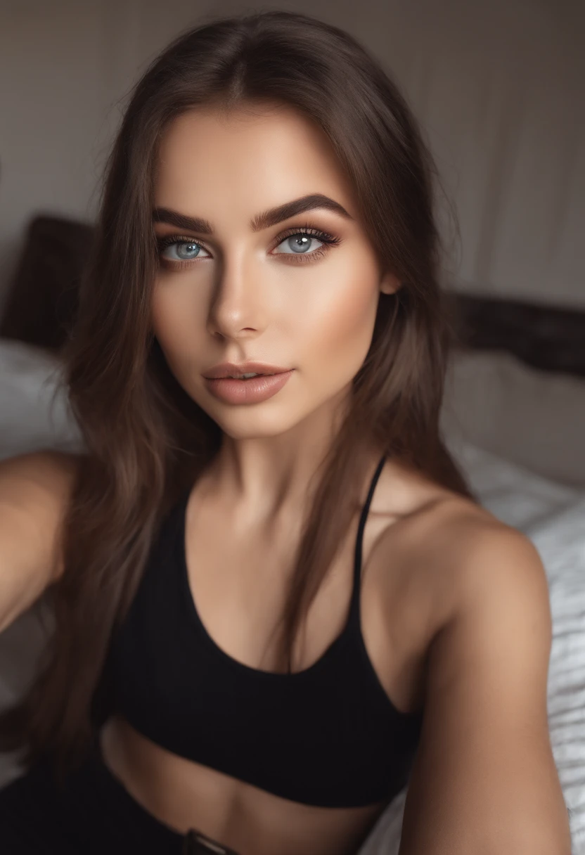 arafed woman fully , sexy girl with green eyes, portrait sophie mudd, brown hair and large eyes, selfie of a young woman, bedroom eyes, violet myers, without makeup, natural makeup, looking directly at the camera, face with artgram, subtle makeup, stunning full body shot, piercing green eyes, beautiful angle, attractive pose, cute girl, sexy pose, full body picture, full body, full body shoot