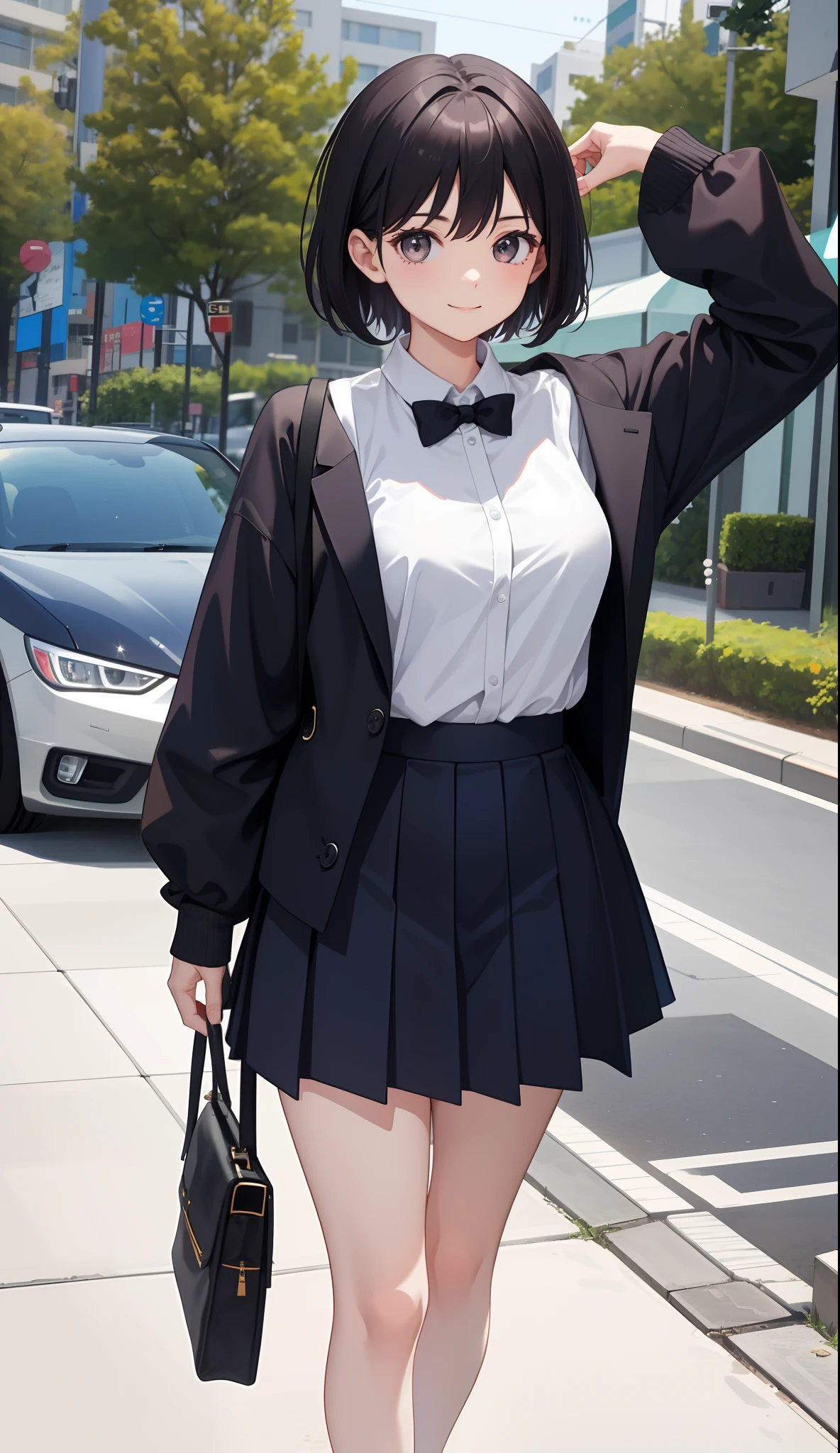 1girl in、AS-Adult、A smile、The shirt、skirt by the、(small tits)、Walking with a thigh、Upper body portrait、