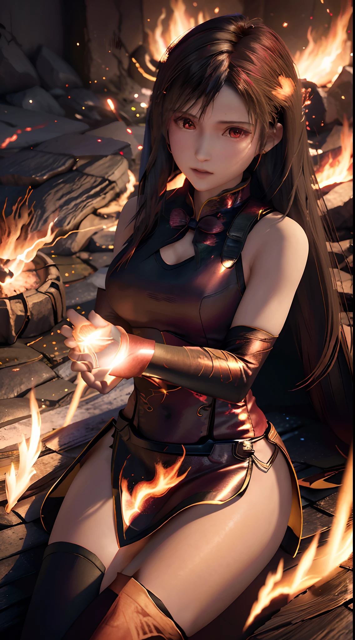 Girl playing with fire, ablaze with intensity, Glowing embers, Swirling smoke, Mesmerizing action, Flowing red hair, sparks flying, Fearless expression, Dark background, Intense lighting, Fiery atmosphere, dynamicposes, Dangerous beauty, Fascinating energy, Burning passion, Thrilling suspense, intense heat, Scorching flame, dramatic contrast, Smoky veil, fiery glow, Enchanting dance, Strong presence, Flashing shadows, Fiery artwork, Vibrant colors, blazing infero, Hypnotic flame, daring adventure, Her eyes shone with a blazing light, Heat waves, Glowing embers fall, Exhilarating performance, Blazing sparks in the night, adrenaline rush, Radiant warmth, Breathtaking spectacle, Raw intensity, Fiery passion is unleashed.