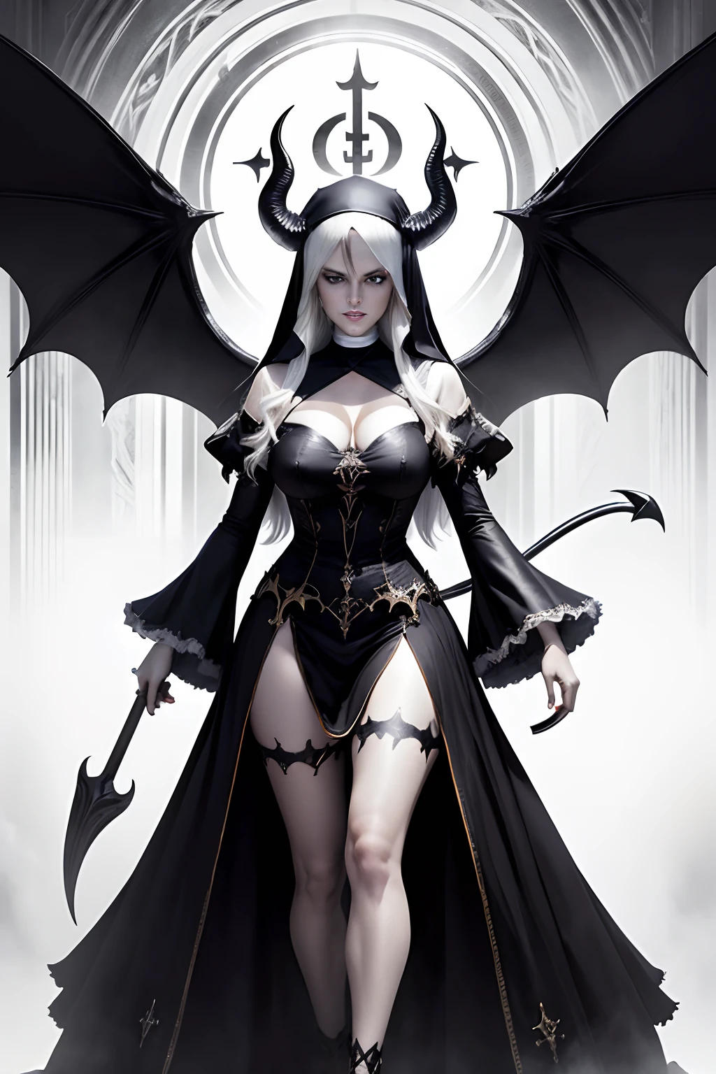 Stormy Daniels: The evil nun, Demon horn on the head, demon wings,diabolique, insidieux, Context of the Satanic Church