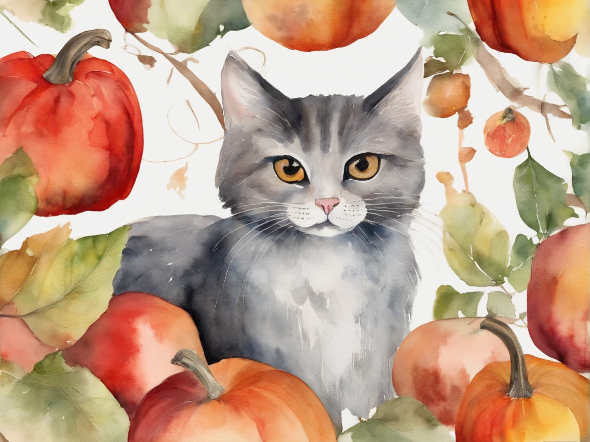 Magic combination of graphics,gourds,apples,bit girl,red neckchief,cuckoo, cats