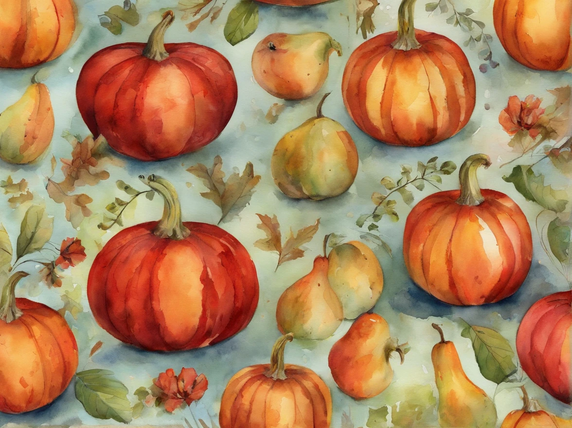 Magic combination of graphics,gourds,apples,bit girl,red neckchief,cuckoo,baby cats