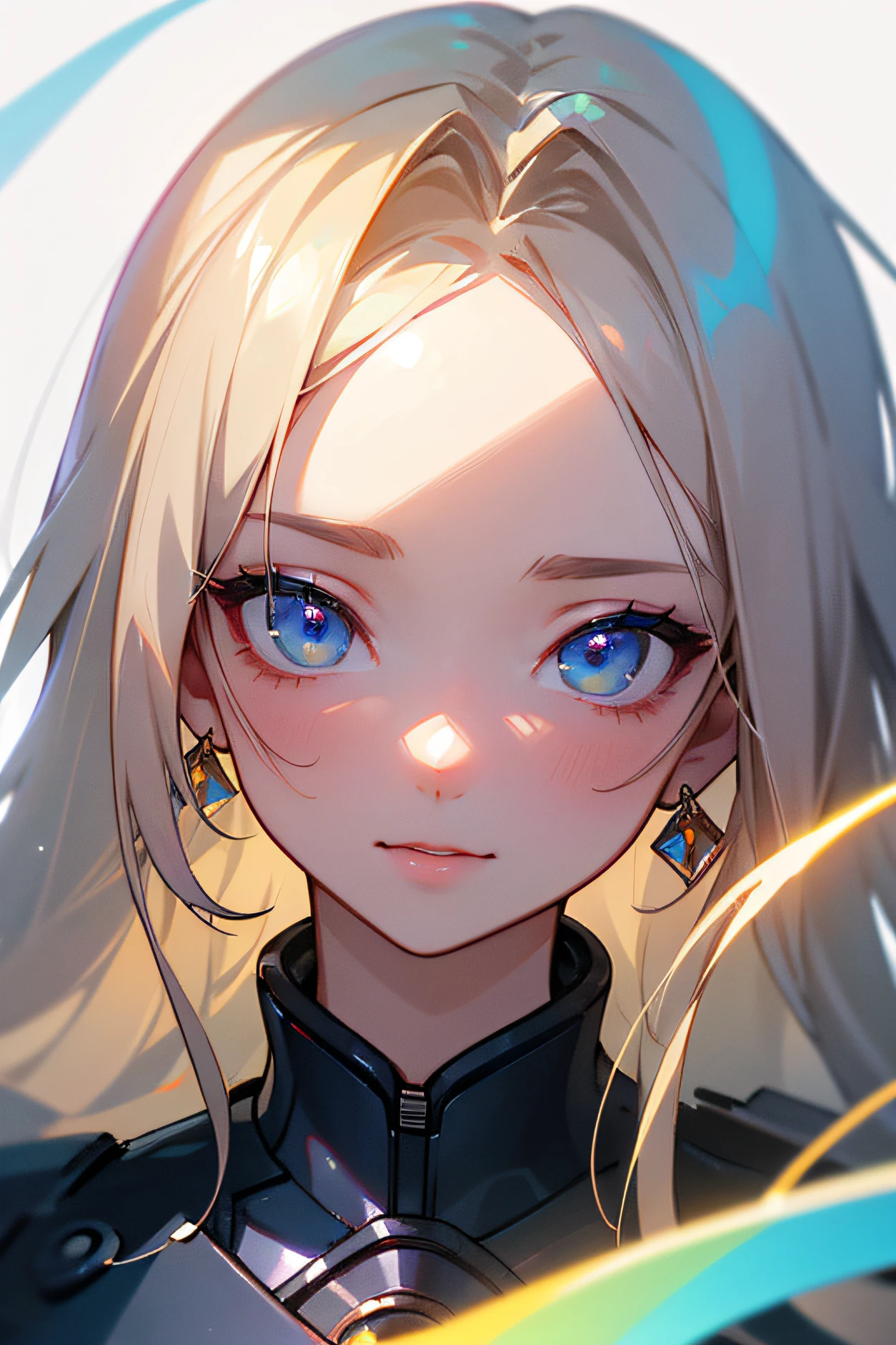 Shingold Rainbow、odd eye、Shingold、、Fluttering hair、、、directly in front、Forward-facing、portraitures、Aurora、gradients、Absolutely beautiful、move、emotive、Thanks"Design your AI character to look like a young woman。"Long hair、Make sure it is wavy。" "Hair color is blonde、Keep it bright。""She was dressed casually and fashionably.、" "Design to have a modern, urban style。"Her eyes should be drawn big and attractive。" "With natural makeup、Make sure your skin looks healthy。""Draw your character as having a confident smile。" "in a relaxed pose、Make a friendly impression。、Rainbow and gorgeous、gradients、Really the best quality、​masterpiece、hight resolution、perfect  detail、(extremely fine and beautiful:1.1)、(、Beautifully Aesthetic:1.2)、、portraitures、独奏、Very vivid、 、beatiful lights、Fine Beauty、(Detailed face with fine eyes:1.1)、(Beautiful and clear backgrounds:1.1)、beautiful concept illustration、　、Aurora、Transparency、、big eye、clear mouth、Beautiful lips、Mechanical feeling、Iridescent eyes、colourfull、Background Simple、directly in front、Forward-facing、Starsia of Iskandar、Clear lips