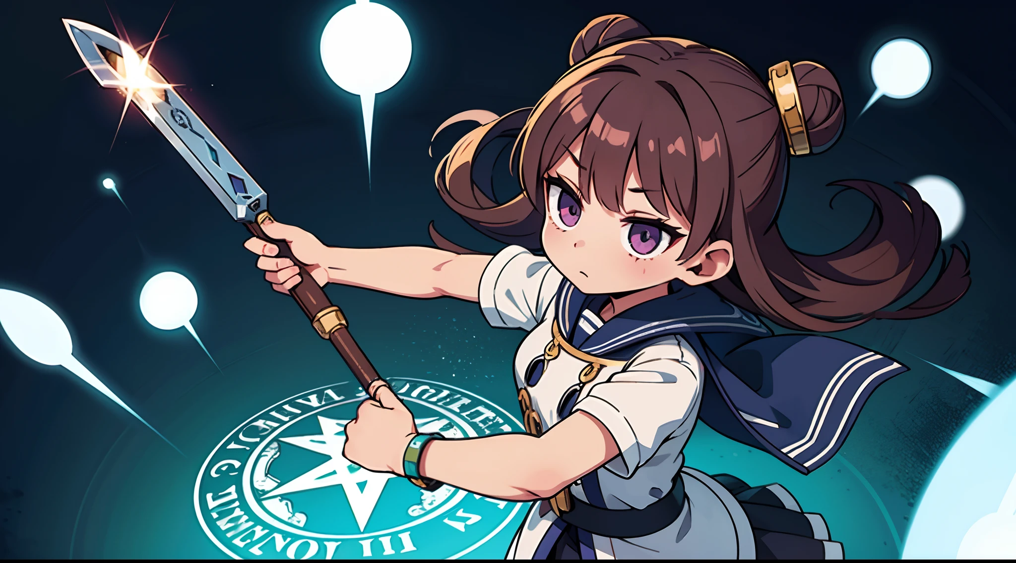 Woman with weapon coming out of body、kawaii、A magic circle appeared overhead and at your feet.、