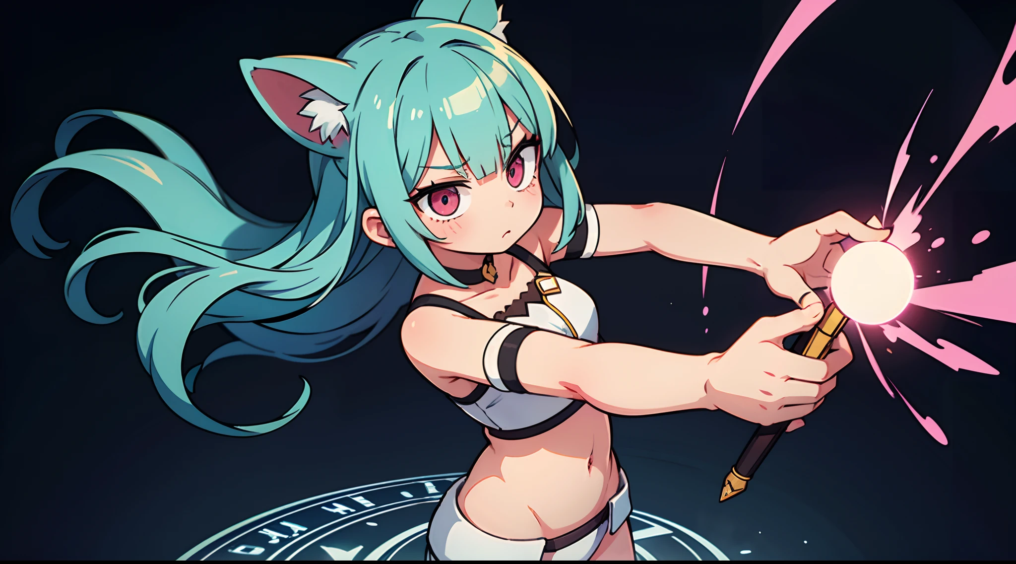 Woman with weapon coming out of body、kawaii、A magic circle appeared overhead and at your feet.、