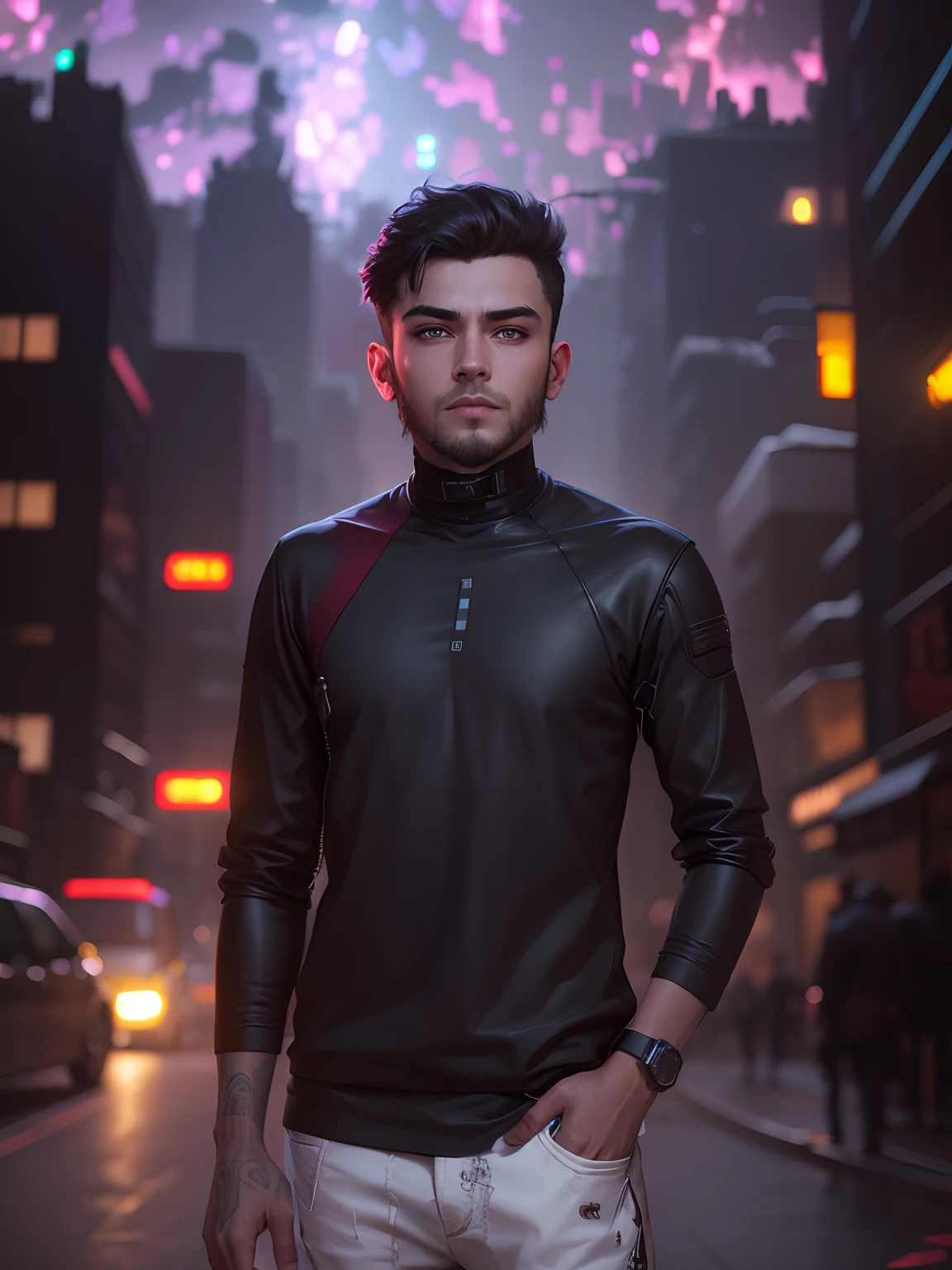 Change background cyberpunk handsome boy , realistic face