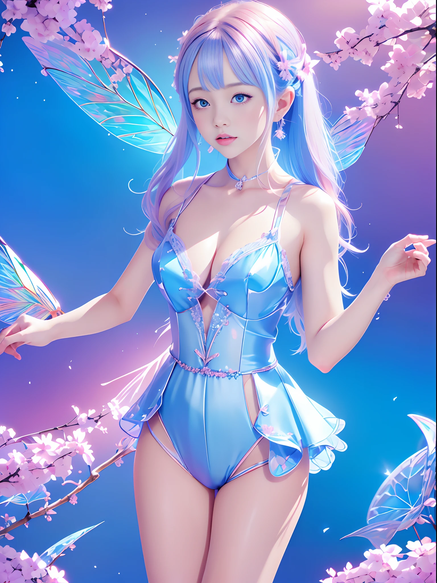 (Full body like:1.4),Detailed and accurate depth of fields,8K, A high resolution, masterpiece, beautiful wallpapers, high quality, high detail, the perfect face, butterfly, dragonfly, crystallineAI, fractal art,cosmos