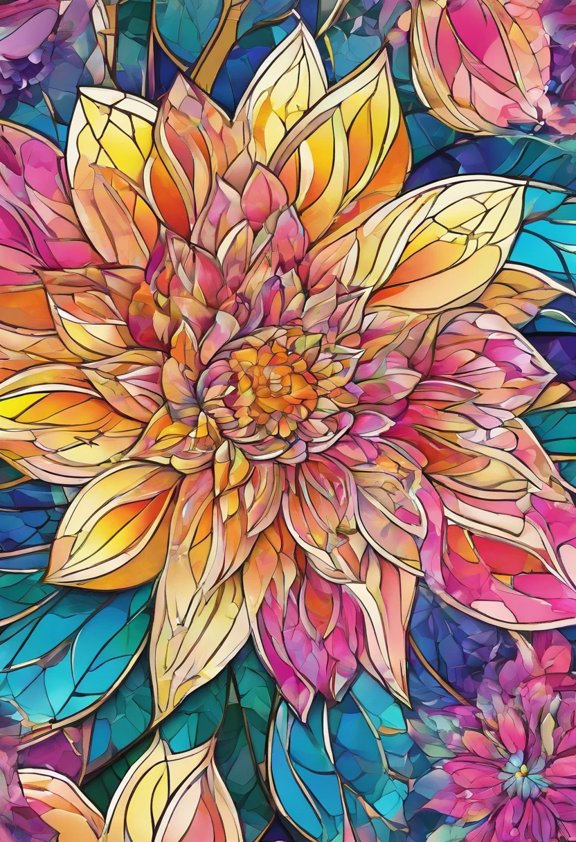 Digital art detailed for the best masterpieces, Highest Quality, with sparkling delicate yellow and pink dahlia flowers with elegant leaves,、Against the background of multicolored diamonds, Graceful stems, And delicate, And elegant, flowey, Glittering petals, flowercore, surrounded flower, Radiant magic representing flowers, Beautiful animations, 16k race bright flowers, Beautiful Art U Hard Disk 4k, Detailed Painting in 4K, Beautiful flowers and crystals, Luminous flowers, huge flower, light bloom, full bloom, Glowing flowers with bloom ether effect, Magic colorful flowers with flower pieces in the middle of the garden, floral environment, Beautiful Art U Hard Disk 4k, magical flowers, Flower explosion, Beautiful digital painting detailed in emergency digital photography, Detailed Painting in 4K, background artwork, Flower explosion, Floral flower color, highly-detailed digital painting, Appeared in 4K, Best Quality, hight resolution, 1080p, hard disk, 4K, 8K