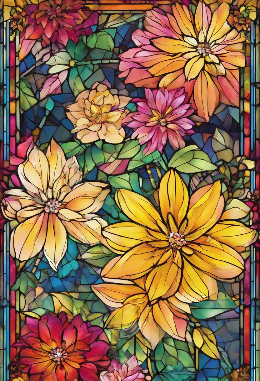 Digital art detailed for the best masterpieces, Highest Quality, with sparkling delicate yellow and pink dahlia flowers with elegant leaves,、Against the background of multicolored diamonds, Graceful stems, And delicate, And elegant, flowey, Glittering petals, flowercore, surrounded flower, Radiant magic representing flowers, Beautiful animations, 16k race bright flowers, Beautiful Art U Hard Disk 4k, Detailed Painting in 4K, Beautiful flowers and crystals, Luminous flowers, huge flower, light bloom, full bloom, Glowing flowers with bloom ether effect, Magic colorful flowers with flower pieces in the middle of the garden, floral environment, Beautiful Art U Hard Disk 4k, magical flowers, Flower explosion, Beautiful digital painting detailed in emergency digital photography, Detailed Painting in 4K, background artwork, Flower explosion, Floral flower color, highly-detailed digital painting, Appeared in 4K, Best Quality, hight resolution, 1080p, hard disk, 4K, 8K