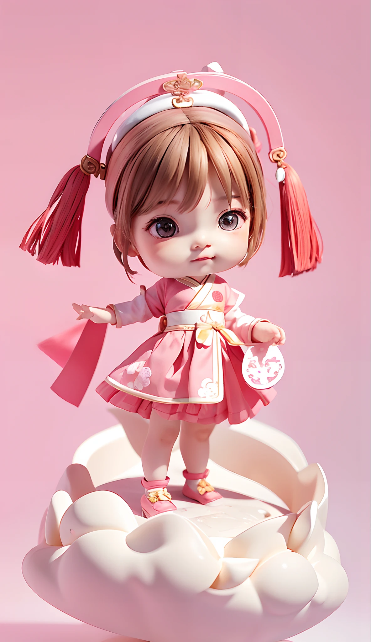 Portrait, a cute girl, eat a food, cute eyes, Chinese classicist character illustration, flat illustration, Song dynasty style, minimalism, Lively pink clothes, Traditional chinese minimalism, clean backgroud, Qiu ying style