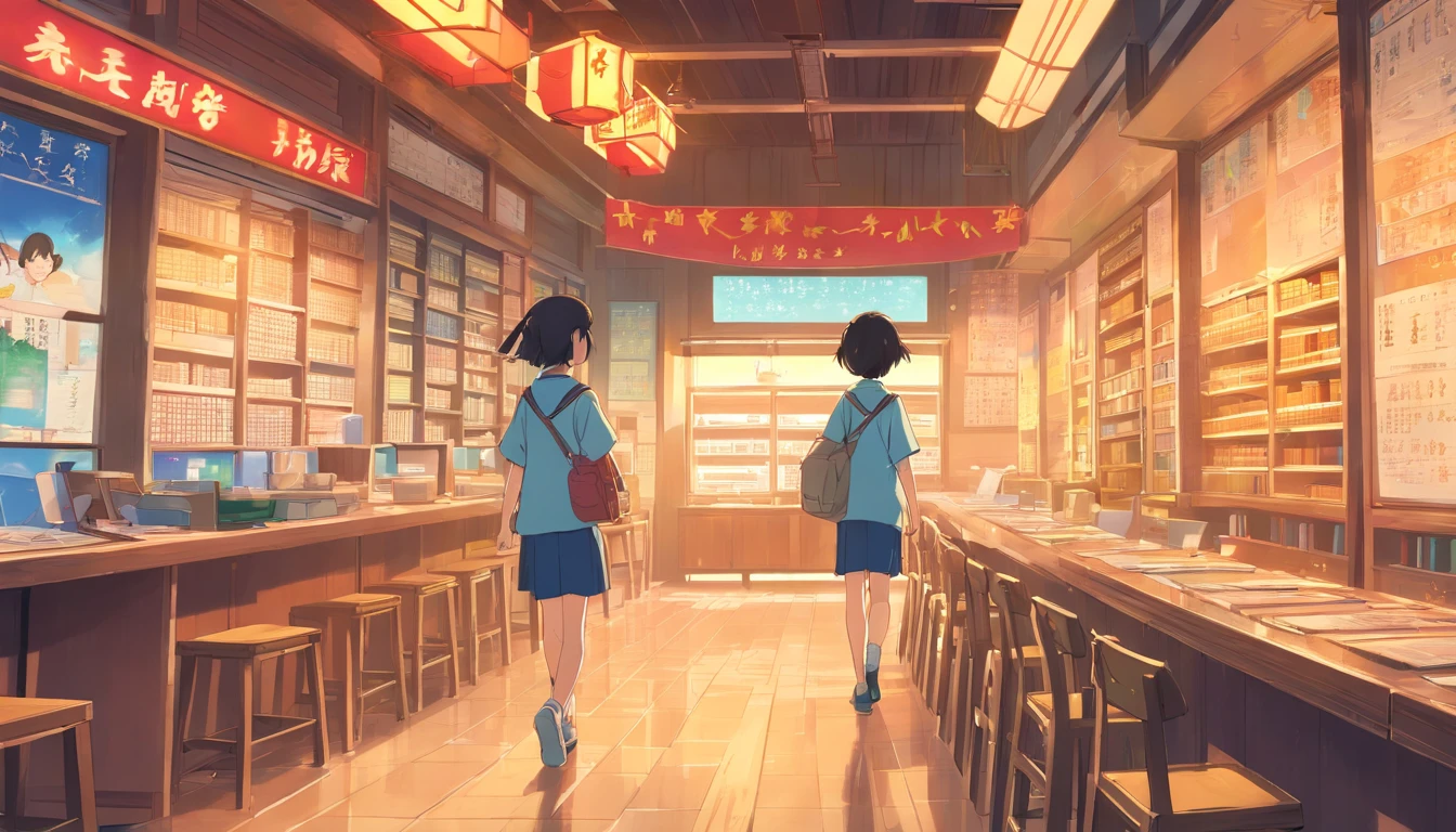 Chinese ink style,Hyper-detailing,comic strip,China-style,pupils,school ground,libraryai,highly detailed surreal vfx,eventide,super-fine,ultra - detailed,high qulity,8K ,oc rendered,dynamic viewing angle
