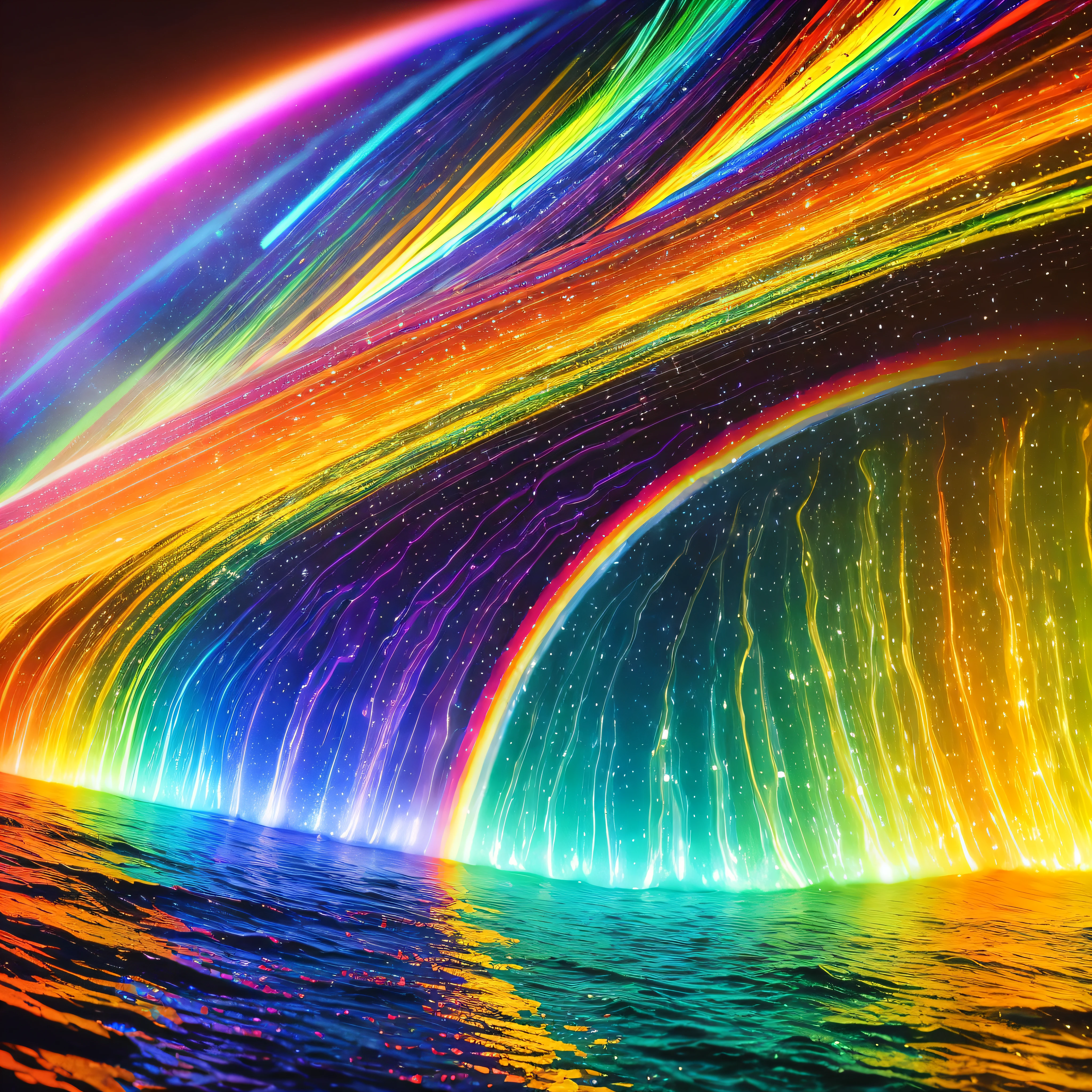 Rainbow: A colorful arc of light formed by the refraction, reflection, and dispersion of light in water droplets.