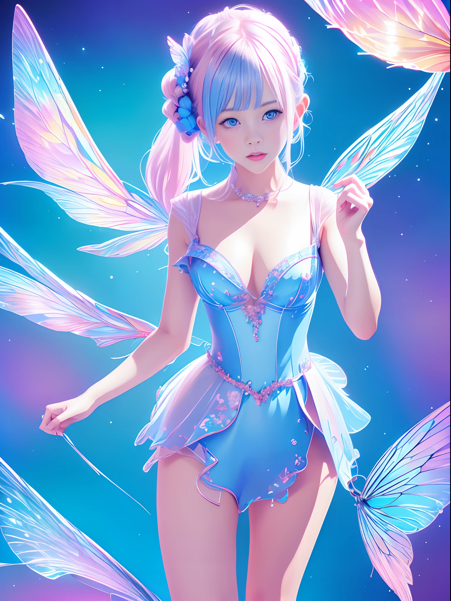 (Full body like:1.4),Detailed and accurate depth of fields,8K, A high resolution, masterpiece, beautiful wallpapers, high quality, high detail, the perfect face, butterfly, dragonfly, crystallineAI, fractal art,cosmos