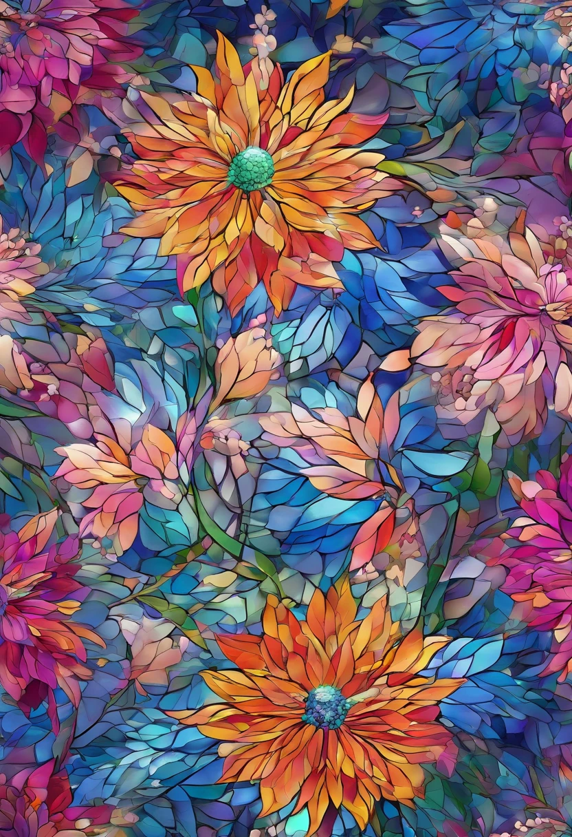 Digital art detailed for the best masterpieces, Highest Quality, bright delicate blue and pink dahlia flowers with elegant leaves,1only、Against the backdrop of beautiful and elegant diamonds, Graceful stems, And delicate, And elegant, flowey, Glittering petals, flowercore, surrounded flower, Radiant magic in the expression of flowers, Beautiful animations, Bright flowers in 16K lace, Beautiful Art U Hard Disk 4K, Detailed painting in 4K, Beautiful flowers and crystals, Luminous flowers, huge flower, light bloom, full bloom, Flowers that shine with bloom ether effect, Magic colorful flowers with flower pieces in the middle of the garden, floral environment, Beautiful Art U Hard Disk 4K, magical flowers, Flower explosion, Beautiful digital painting detailed in emergency digital photography, Detailed painting in 4K, background artwork, Flower explosion, Floral colors, highly-detailed digital painting, Appeared in 4K, Best Quality, hight resolution, 1080p, hard disk, 4K, 8K