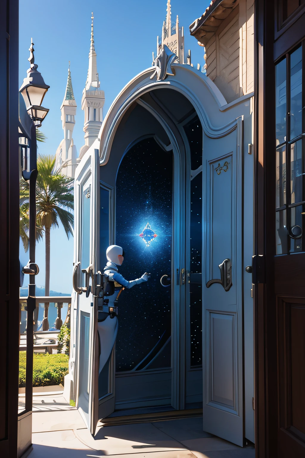 epcot,Open the door to technology,The magical door to the world,Huge door,Mechanical stacking doorway,Two worlds,.3D,k hd,streamlined,ultra-modern,mechanical sense,Marvel's Avengers,Technologie,Go into the distance