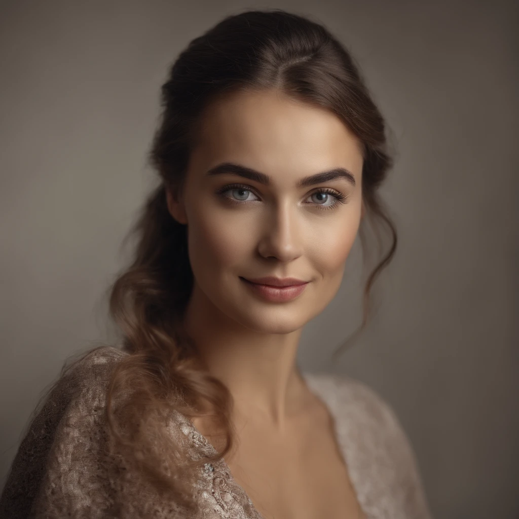Russian super hot model in bikini Hyperrealist portrait of her with 8k facial details like small nose, big blod eyes ,cute smile , long hairs , v shaped face cut , brown eyes . Hyper realist 8k portrait