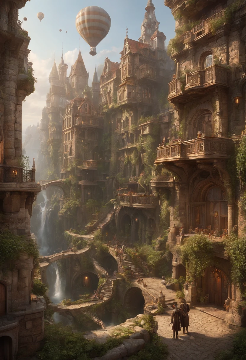 Fantasy Art, ultra wide-shot, Painting, Detailed , deviantart, contest winner, Concept art, , tim hildebrandt, Fantasy, ((((Steampunk City)))) , , Night time , , fantastic realism, art stations ,, Style of Adrianus Eversen ,Not aesthetic architecture, Movie Still,Greg Rutkowski, Creates a landscape reminiscent of an Inception movie, A place where reality becomes a labyrinth of changing architecture and gravity-defying landscapes. Embrace the surreal and mind-bending nature of the concept, Create a scene that challenges perception. Using intricate details and dynamic design、Immerse the viewer in a world where the laws of physics are rewritten. Depicts the sense of awe and disorientation evoked by the Inception film.Minced meat