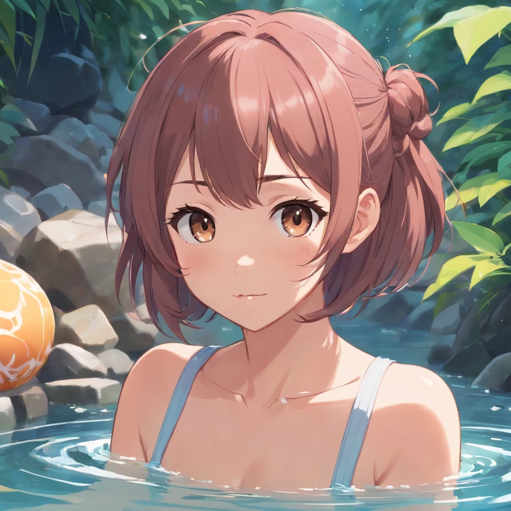 1girl in, ((15yo student)), Bathing in a hot spring, outdoor bath, tiny chest, (((Naked))), Shorthair, Variety of hairstyles, sexy smiling,