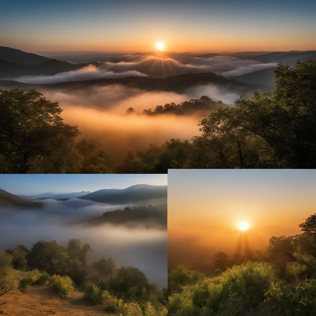 sunraise, suns, beam of light, hilltop, Cloud fog, UHD, retina, masterpiece, ccurate, super detail, high details, high quality, award winning, best quality, highres, 16k