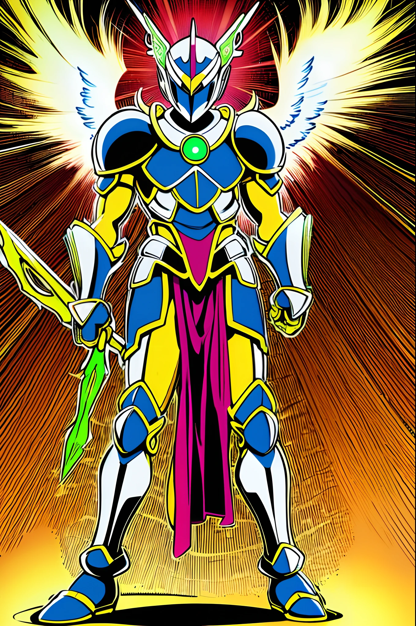 sentai ,, standing solo, weird, bizzare, angelic, divine, aura, celest, male, armor, knight,, full body