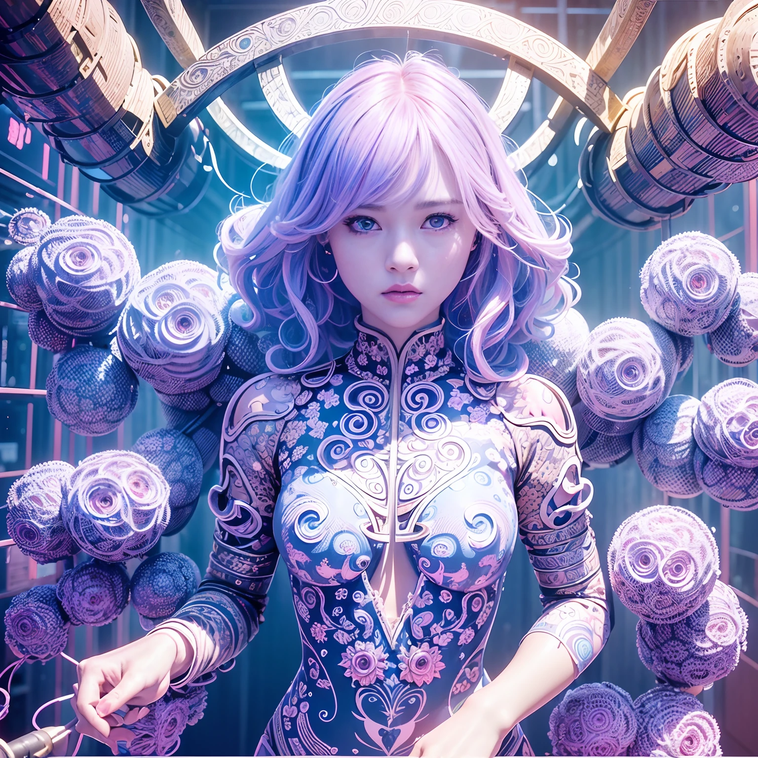 Official Art、unity 8k wall paper、ultra-detailliert、Beautifully Aesthetic、masterpiece、top-quality、(Zentangle、a Mandala、Tangles、Tangles)、(Fractal Art:1.3)、((1 girl in))、ighly detailed、Dynamic angles、Cowboy Shots、The most beautiful forms chaos、elegent、Brutalist design、Vibrant colors、romantism、James Jean、roby dwi antono、by Ross Tran、Francis Bacon、Michal Muratz、Adrian Guyney、petra cortright、Gerhard Richter、Takato Yamamoto、Ashley Wood、atmosphere、ecstasy musical notes、Streaming music notes are visible