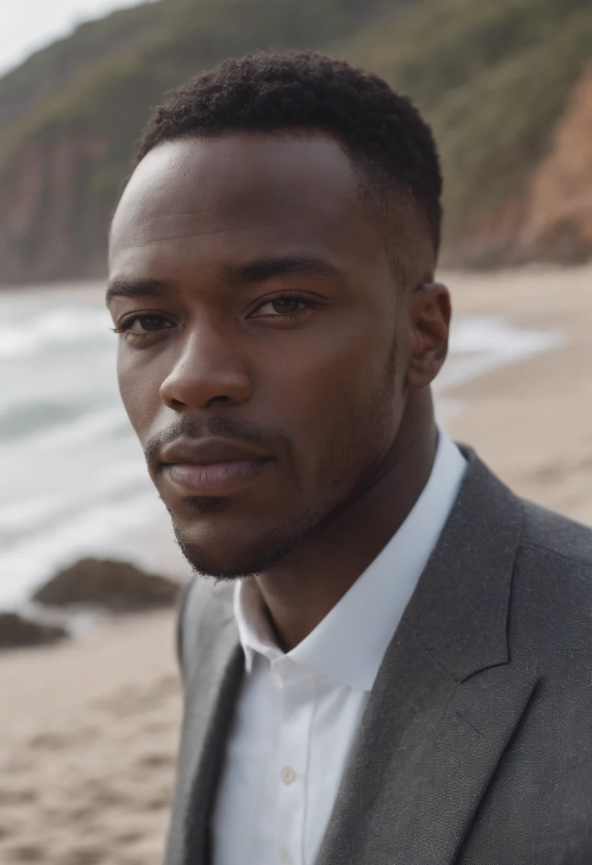 black man, black man with aafro, black man on beach, black man in suit,