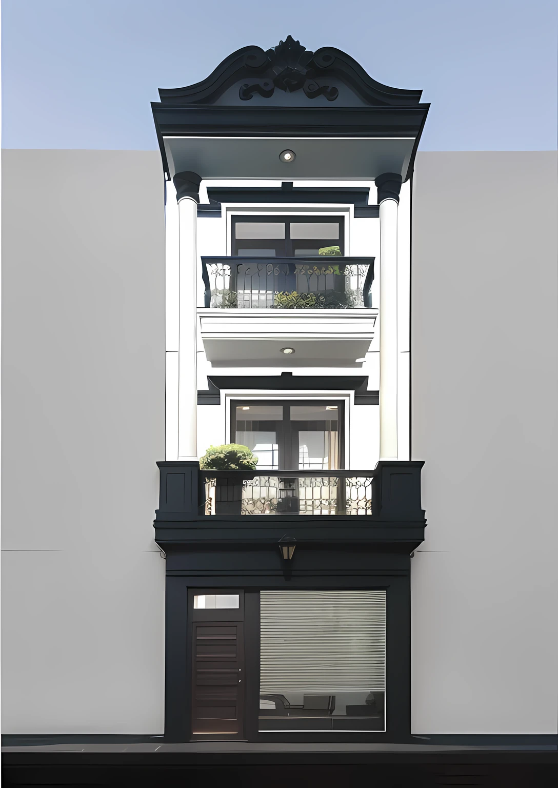 Transparent light for the house, semi-classical architectural style house, adding a few trees, surrounded by many green trees