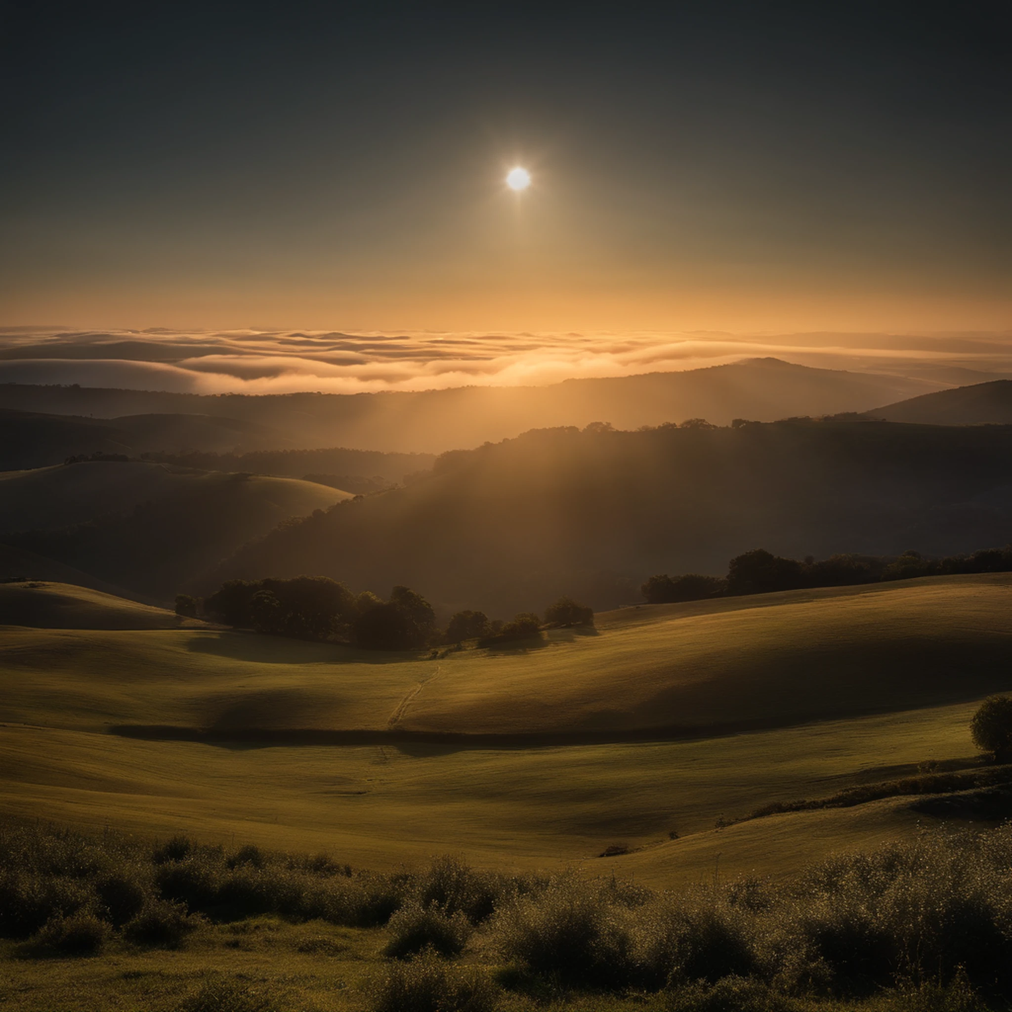 sunraise, suns, beam of light, hilltop, Cloud fog, UHD, retina, masterpiece, ccurate, super detail, high details, high quality, award winning, best quality, highres, 16k