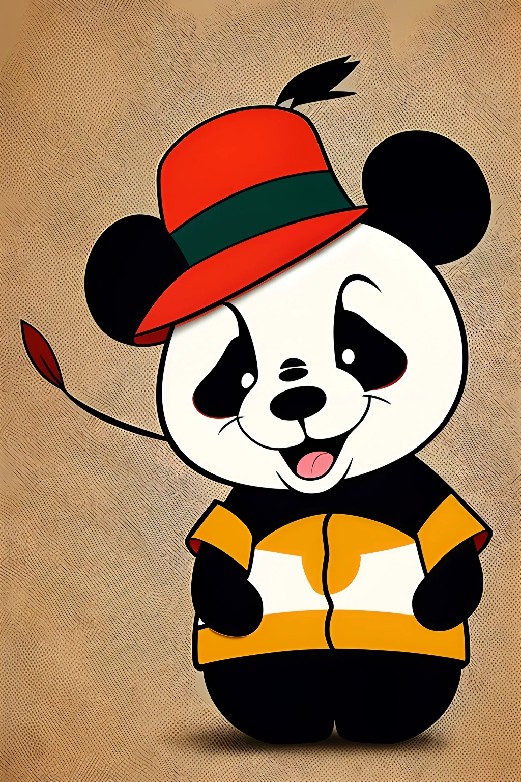There is a cartoon panda wearing a hat, hand painted cartoon art style, cartoon painting, disney character, a cartoon by disney, Cartoon Cute, production animation cel, Cute cartoon character, style of disney animation, Cartoon drawing, disney disney, animation cel for anime movie