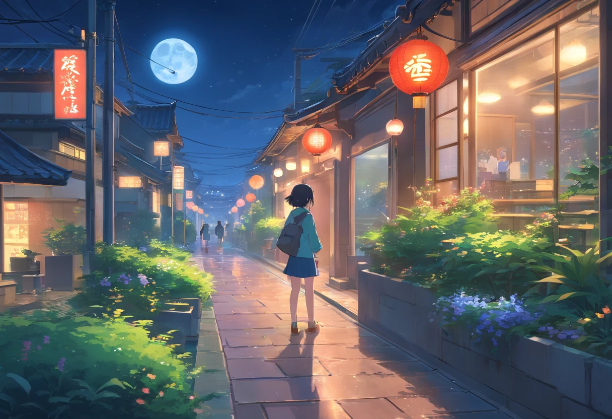 Best quality at best,tmasterpiece,The is very detailed,Face details,8K, detailed back ground,There are no characters,There are no humans,There are no characters,There are no roles,Pure landscape view,独奏,Chinese city,Chinese service,the night,themoon,scenecy,high place,horizon,ventania,wind blown,flowerbed