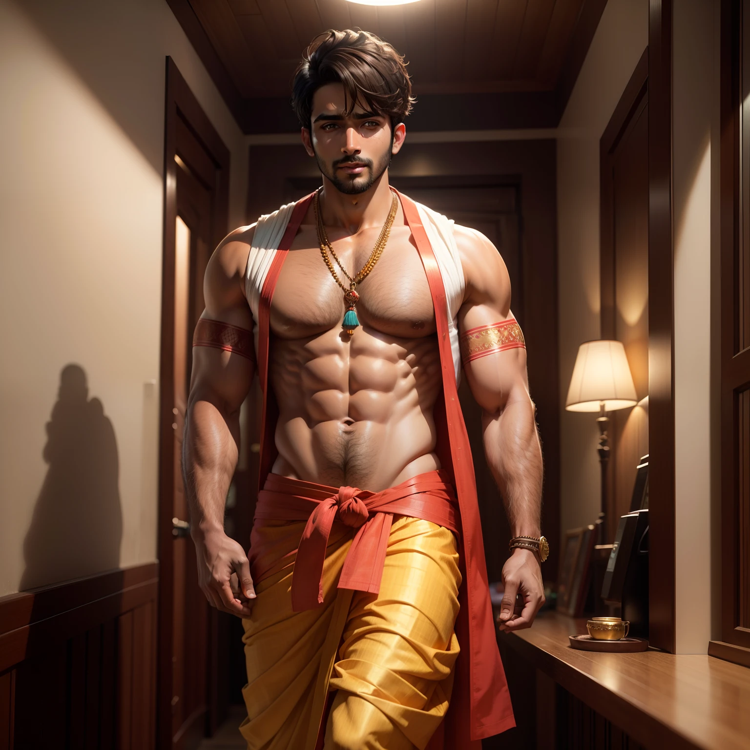 Handsome boy in south indian lungi dress , hyper realistic Detailed image Cinematic Colour Grading And Lighting