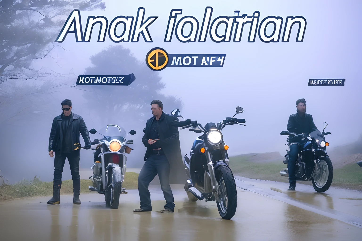 ((3men)), ((motorcycle)), ((fog)), ((cinematic)), ((movie)), ((realistic)), ((extremeley detailed futuristic))