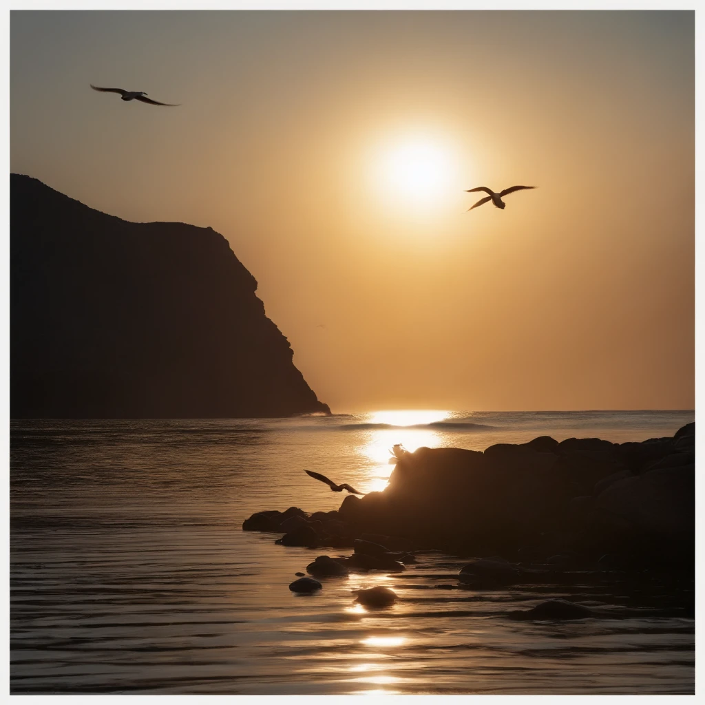 sunraise, suns, beam of light, Sunrise over the sea, the sea, seagulls, UHD, retina, masterpiece, ccurate, super detail, high details, high quality, award winning, best quality, highres, 16k