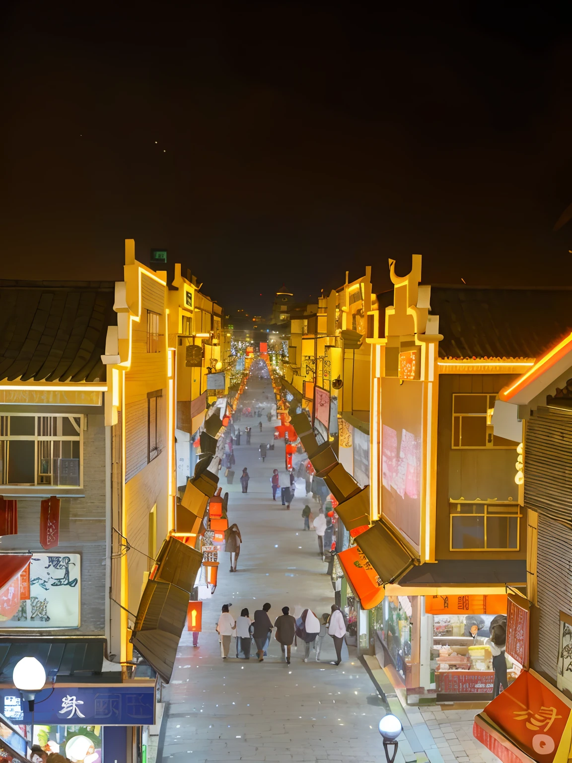 Night view of busy street,People walk and shop, street top view, dreamy Chinese towns, lunar busy street, photo taken at night, summer festival night, in the night time, In the evening, nanquan, night shot, At night, with glowing lights at night, in city street at night, looking from above, Street at night, during night