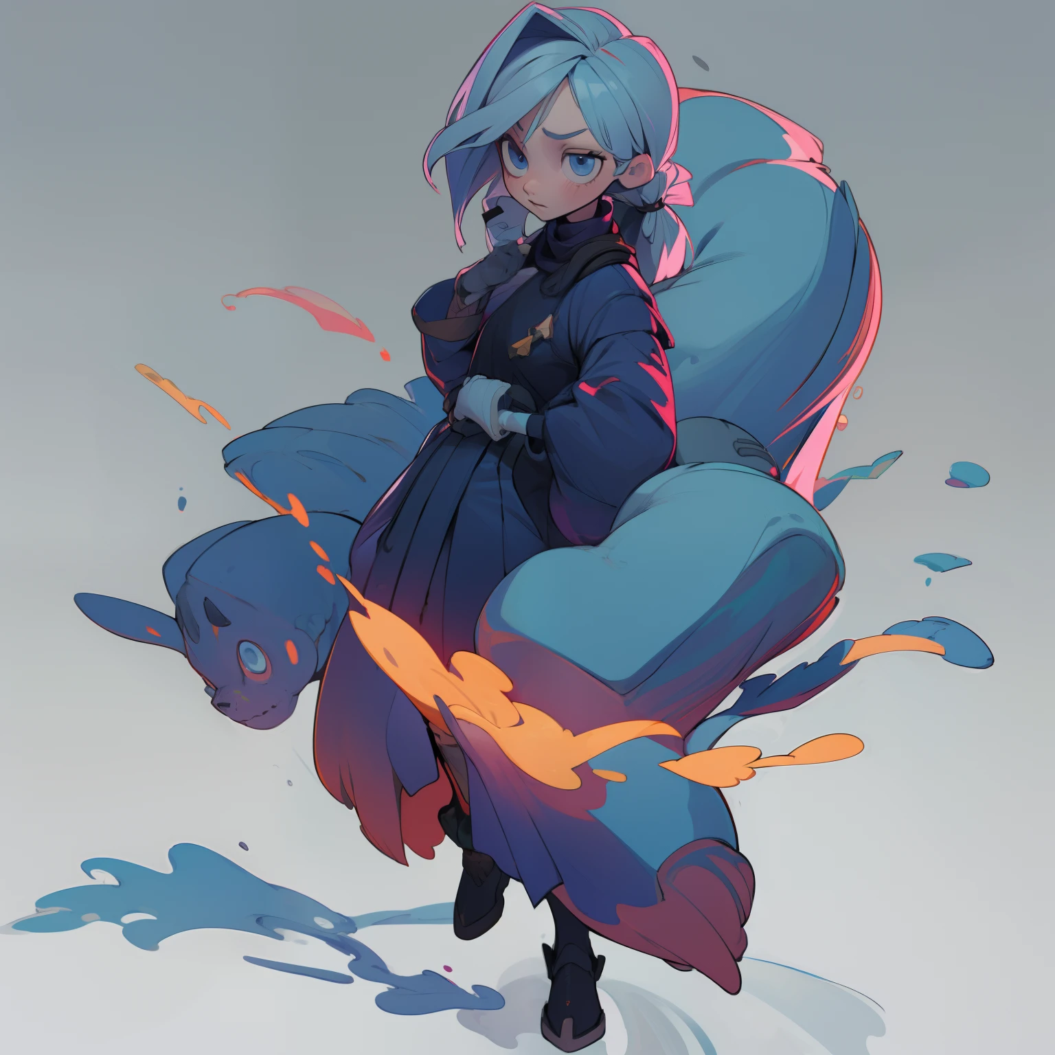 masutepiece, Best Quality, 4K, 超A high resolution, ultra-detailliert, High resolution, Ultra HD, sophisticated details, Backlight, ((Full body shot)), ((No background)), ((White background)), Marshal of the Arctic, Blue eyes, Wearing a huge muffler around the neck, Chibi, put on gloves,