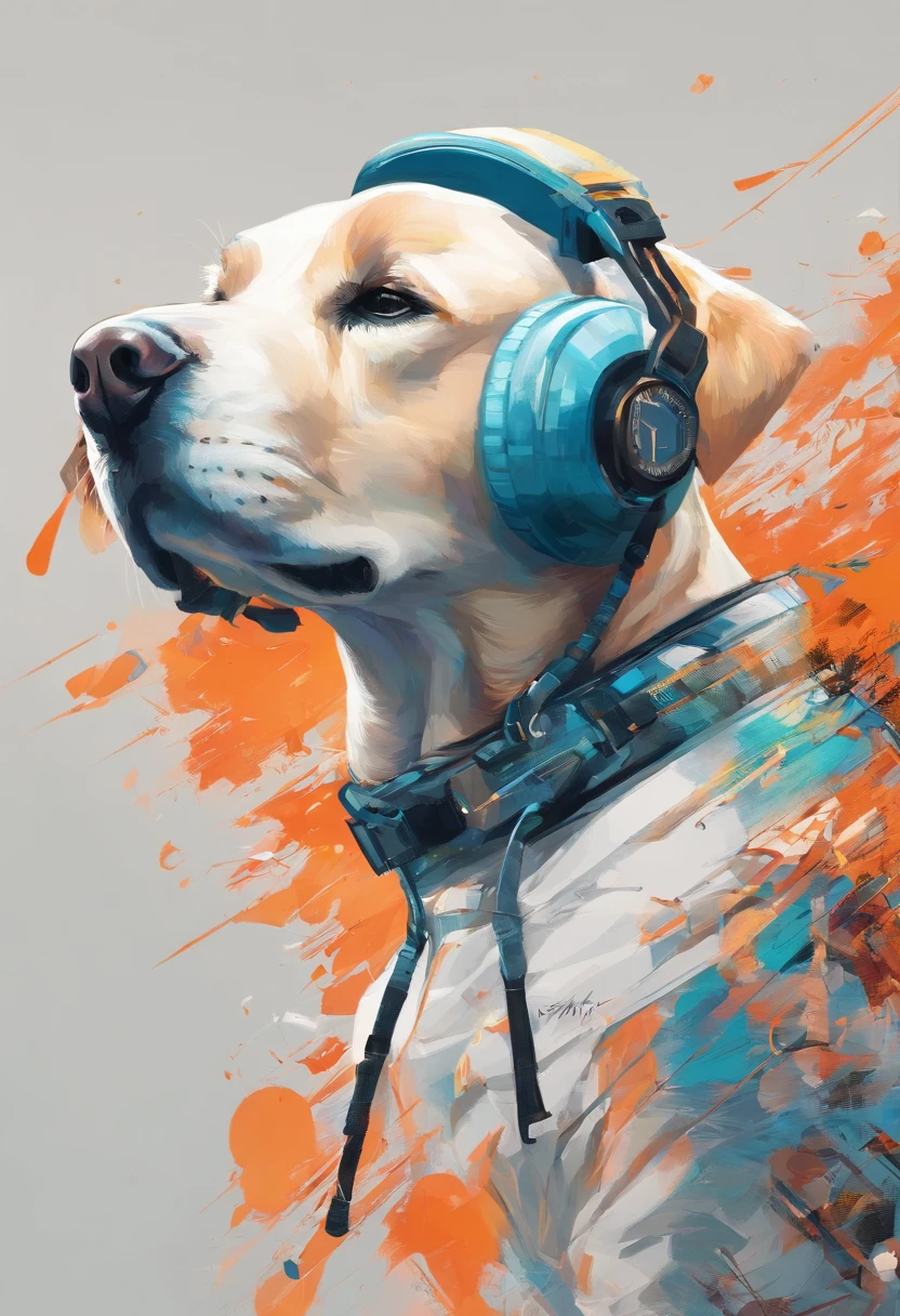 Centrado perfecto, Cute baby Labrador, Use una chaqueta del equipo estudiantil,subido en harley davidson, usar gafas de sol, Usar auriculares, cheerfulness, standing up position, Belleza abstracta, centrado, Looking at the camera, in front of camera, nearing perfection, dynamic, Altamente detallado, Suave, foco nítido, 8k, high-definition resolution, 插圖, arte de Carne Griffiths y Wadim Kashin, fondo blanco