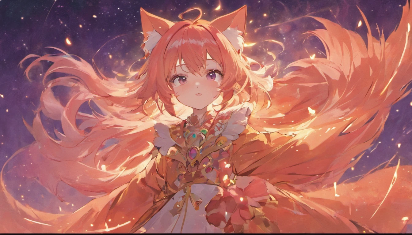 Classic configuration,Anthropomorphic pink fox,tusk,Night sky background,Bright moon,gorgeous costumes,Pupil details,Symmetrical pupils,Pupil Highlights,Clear lines,Shooting stars cross the night sky