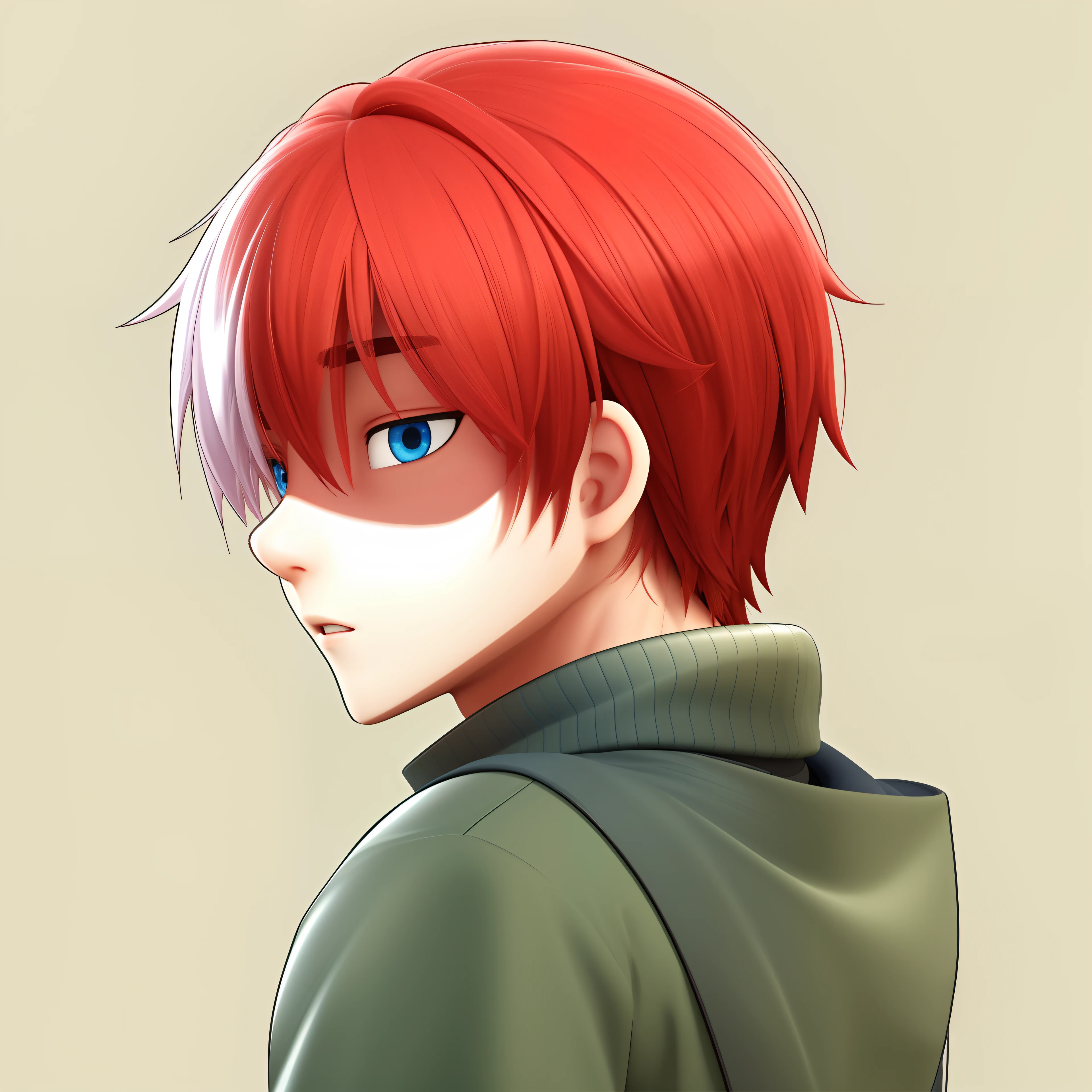 A young man of 17 years old,cute face, boxy face, and blue eyes, 3d cartoon