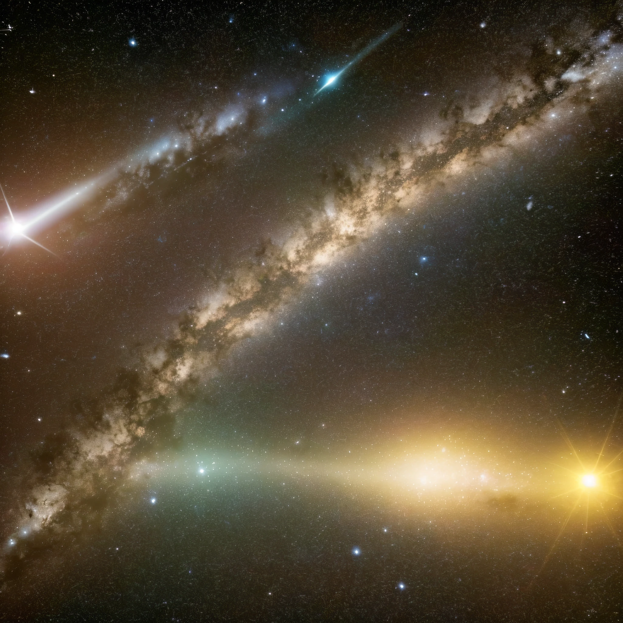 Comet: A celestial object with a bright coma and often a tail, visible as it travels through the sky.