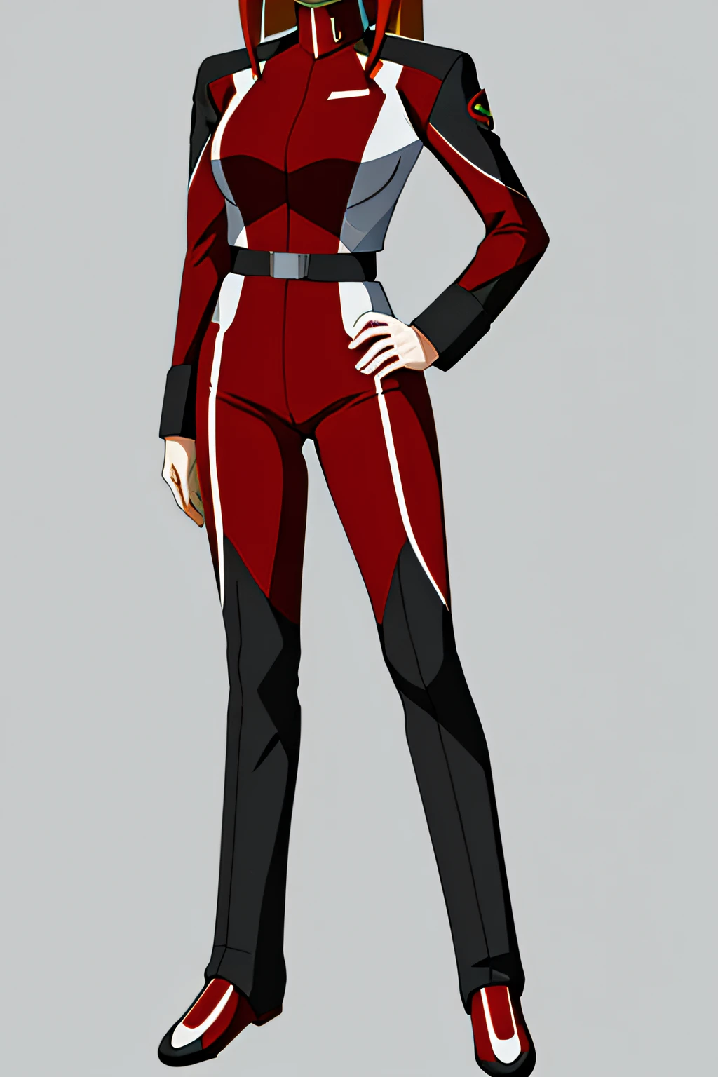 masterpiece, best quality, highres, 1girl, red and black uniform, ZAFT pilot suit, bodysuit, standing