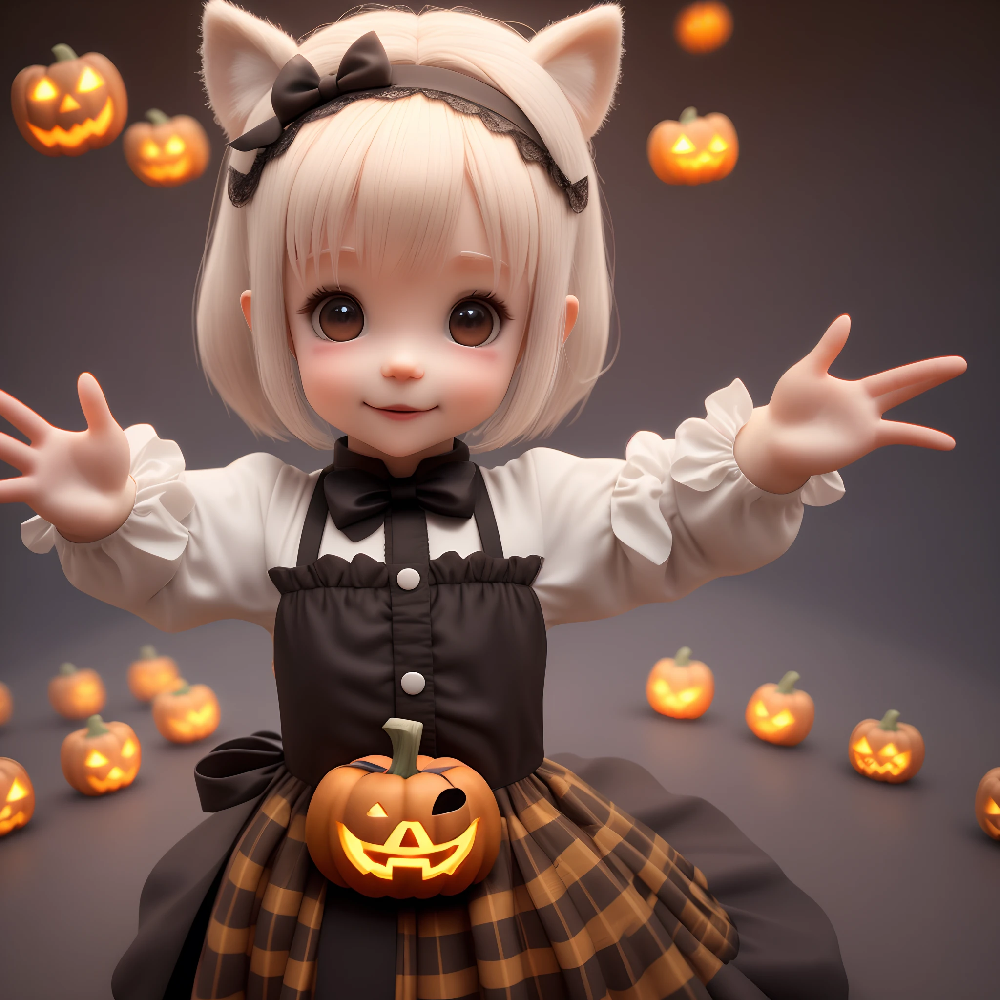 A cute little character in light 3D with a front ,Halloween
