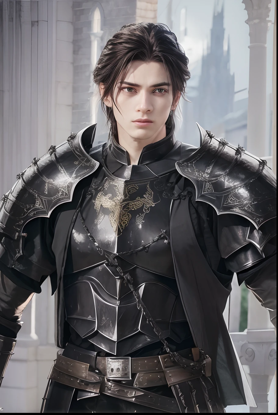 Tall guy in black armor, Detailed character graphics, male paladin, attractive male with armor