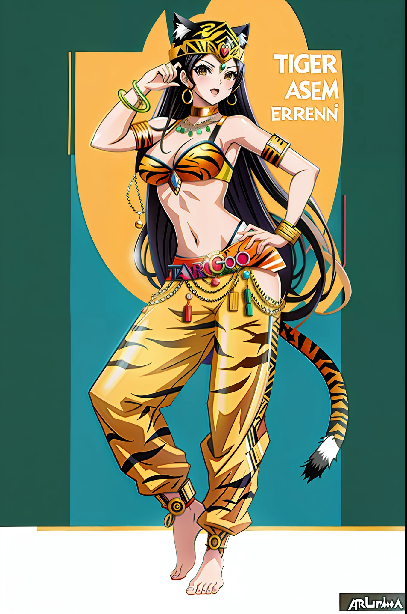 anime no traje do tigre com cauda de tigre e headpiece, estilo artgerm, estilo de artgerm, em estilo de artgerm, artgerm colorido!!!, full body commission for, anime mulher fullbody arte, Estilo Ivan Talavera e Artgerm, personagem de anime; arte de corpo inteiro, estilo artgerm, Artgerm extremamente detalhado