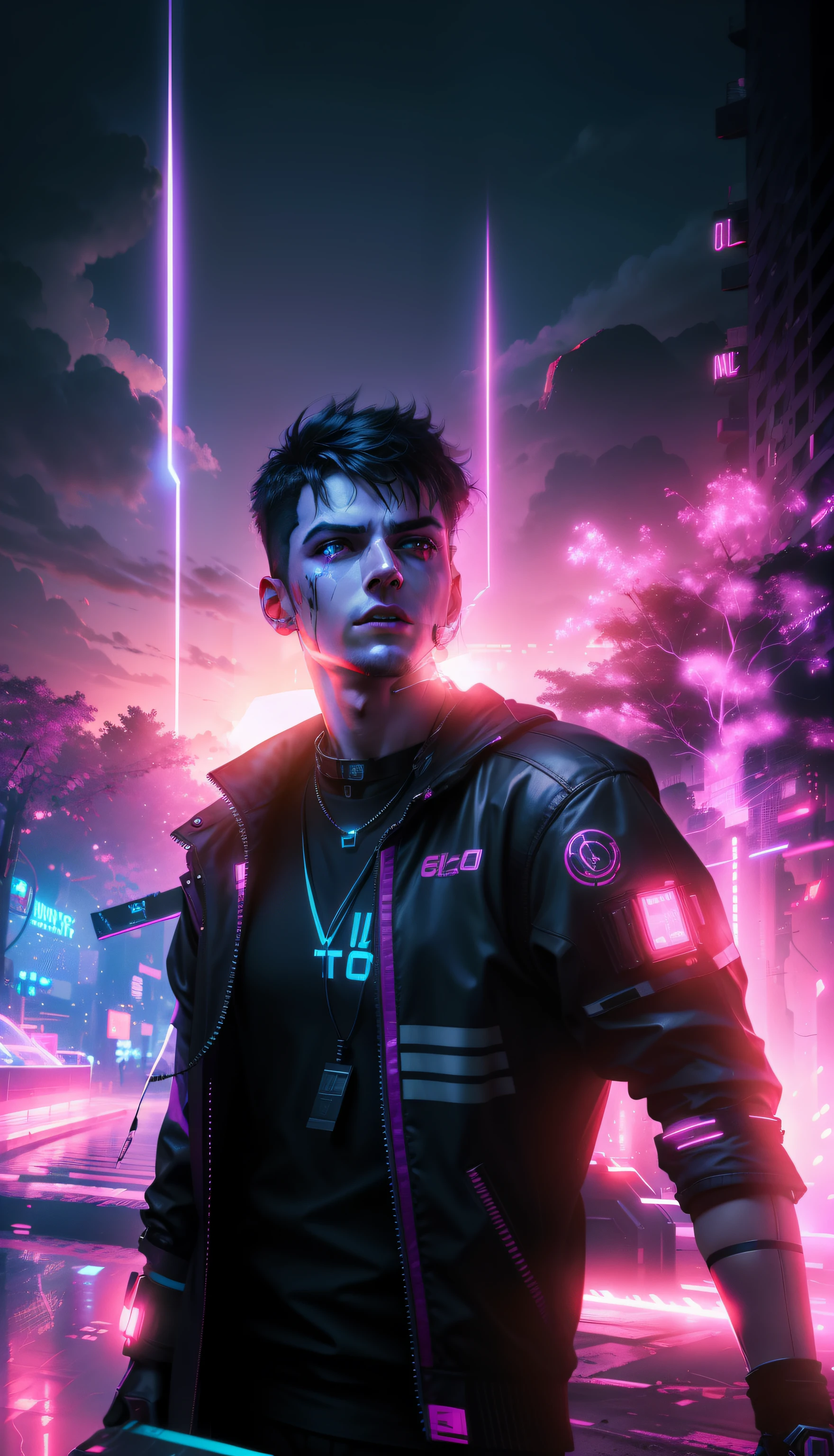 Cool gaming background neon lights. Devil look. Gaming avatar. 4k face slightly change.
