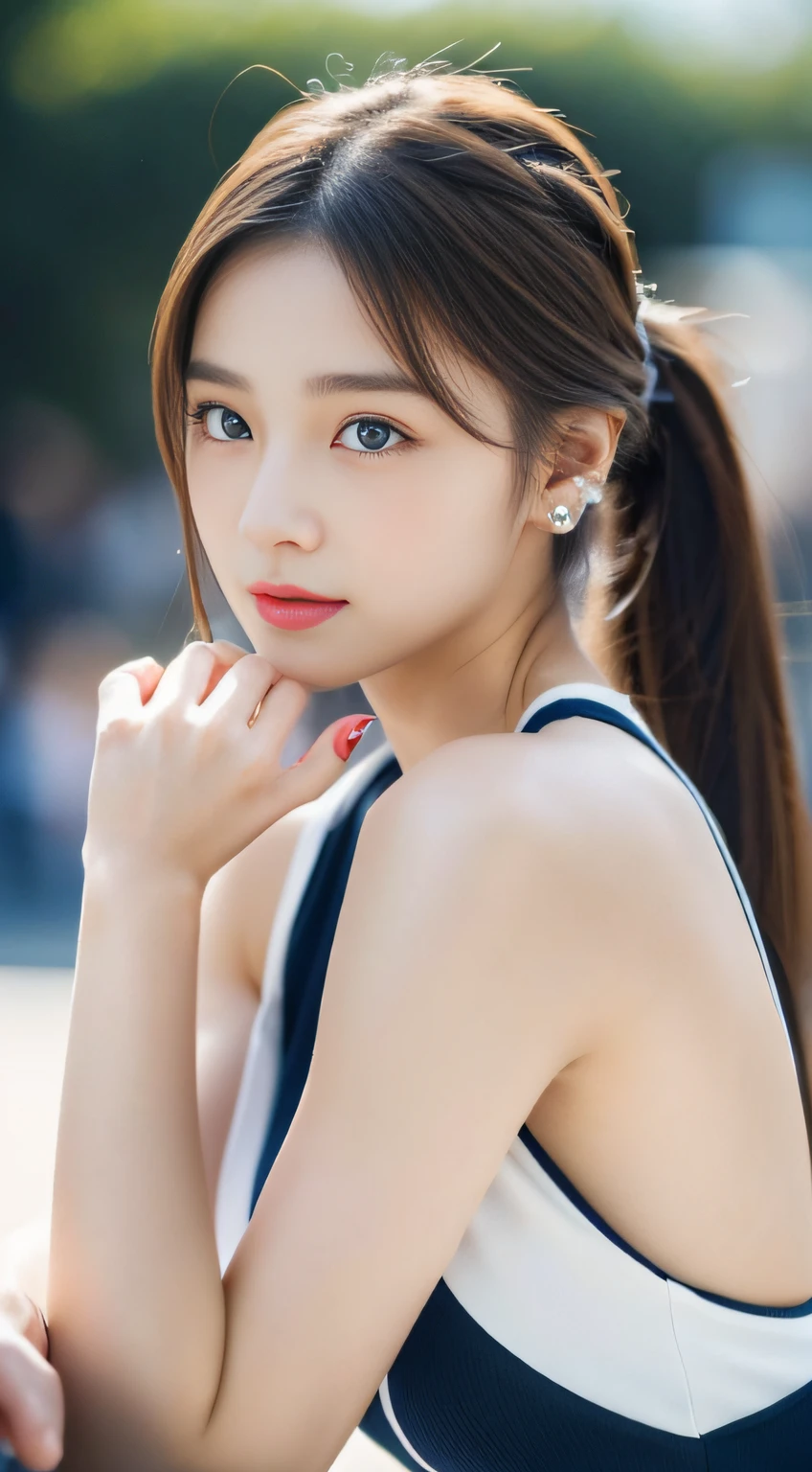 (((32K,very high res, high detailing, highly accurate,Masterpiece Girl 1))),Raw photo & realistic atmosphere,beautiful dark blue eyes,Detailed mouth,Glossy lips,Detailed eyebrows,Soft white skin that shines with every detail,,Eyes drawn in detail、Very beautiful eyes with azure eyes,Detailed lips、Very beautiful face,Very well-formed face、Lifelike face,shiny beautiful lips,Beautiful eyebrows,Infinite reality,Best design,（Insanely cute Japan 16-year-old girl,Healthy style,Beautiful shaped breasts with big breasts,Very cute beautiful girl,Little Girl：1.5）,Best Natural Makeup,Japanese ido,Korean Idols,Young sensual idol,Moist eyes,Dark beautiful eyes,Beautiful butt,beauty legs,,camel's foot,,Skinny Fingers,Detailed beautiful legs：1.3),超A high resolution、,Natural and realistic face,Back lighting,Pure eyes are too cute,(((photorealisim))),Reality Live Action,（Fashionable earrings,,a necklace,A bracelet,gyuru,Glossy nail art：1.6）,（Colorful cheergirl costume with high detailed design,Cheerful Cheergirl,17-year-old loli girl,light brown hair,Braided ponytail,,独奏,natural make up：1.7）,（Beautiful Cheerie Girl,Show a full-body costume,squatting and opening legs,amorous,I'm rooting for you,Packed match venue：1.8）